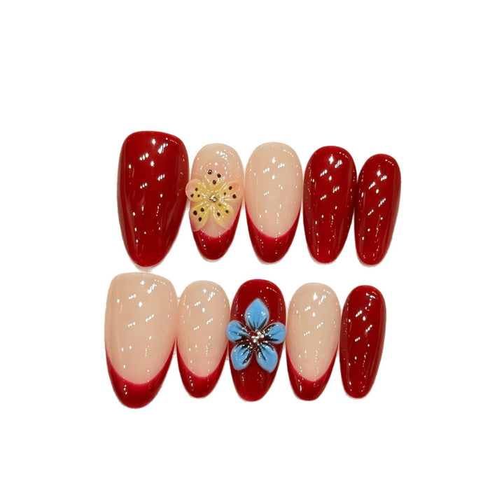 Künstlerisches Floral-Akzent Press-On Nagelset