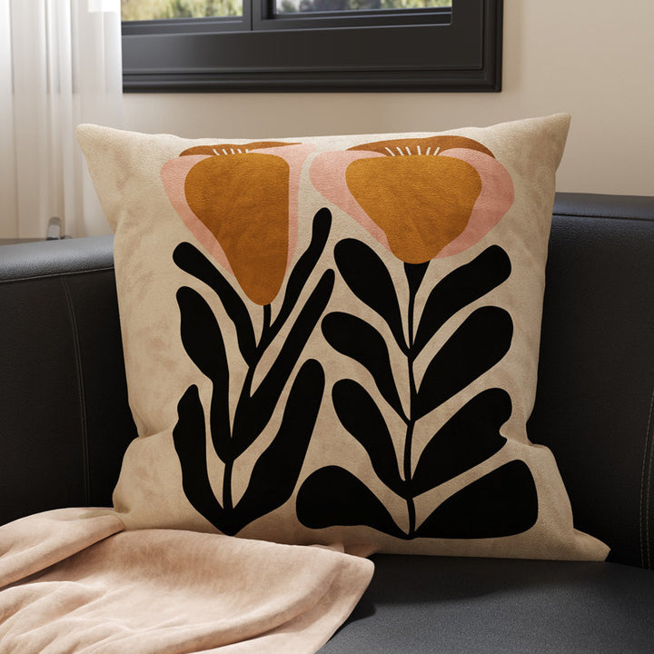 Square Suede-Finish Botanical Print Decorative Throw Pillow Cover with Invisible Zipper
