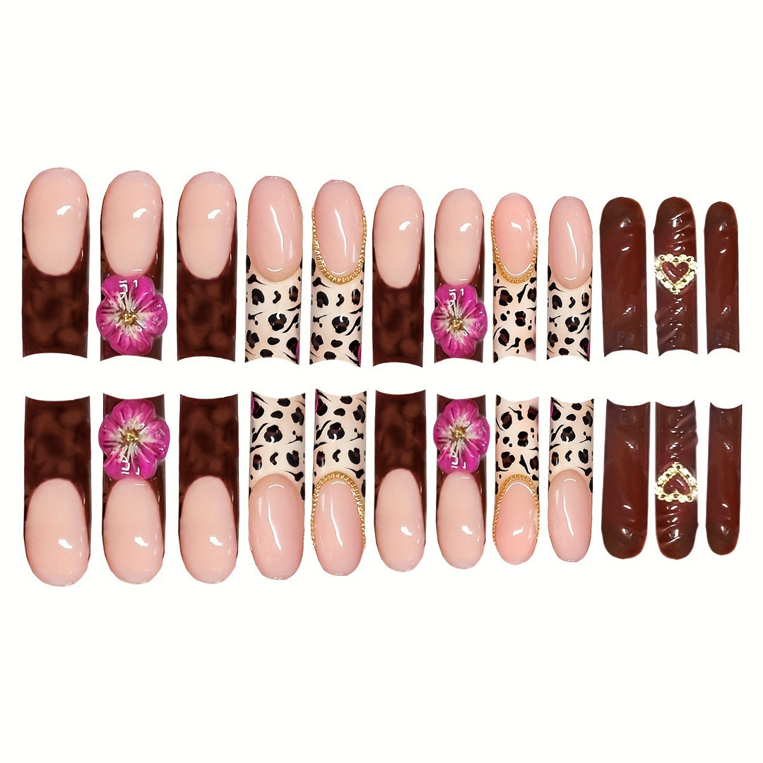 Dekorative Lange Acryl Drucknagelkunst mit Floral- und Leopardenmustern Karnz