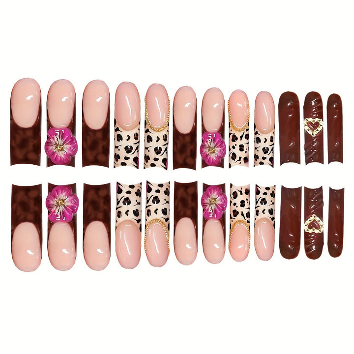 Dekorative Lange Acryl Drucknagelkunst mit Floral- und Leopardenmustern Karnz