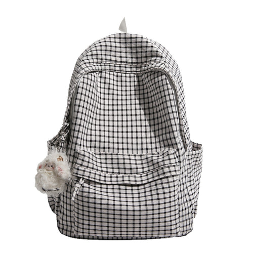 Kariertes Muster Multi-Taschen Rucksack Karnz