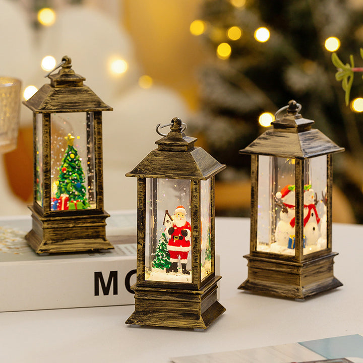 Weihnachtslaterne mit LED-Beleuchtung und dekorativem Schneeeffekt