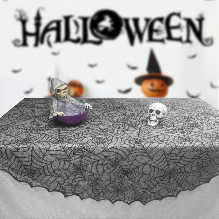 Transparente Spitzen-Tischauflage mit Spinnennetz-Motiv für Halloween-Dekor