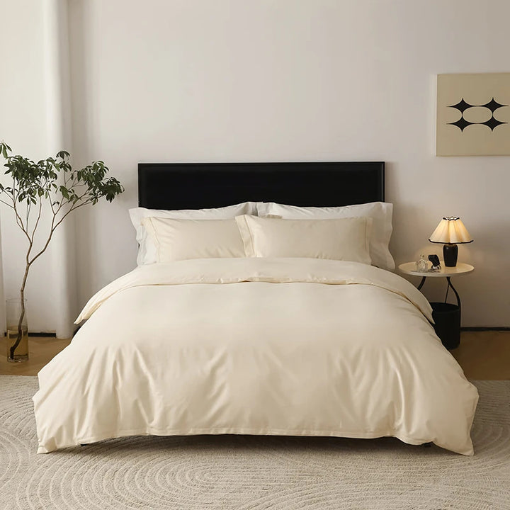 Wendbare Baumwoll-Satin-Bettwäschegarnitur mit seidig-mattem Finish und Hotelverschluss