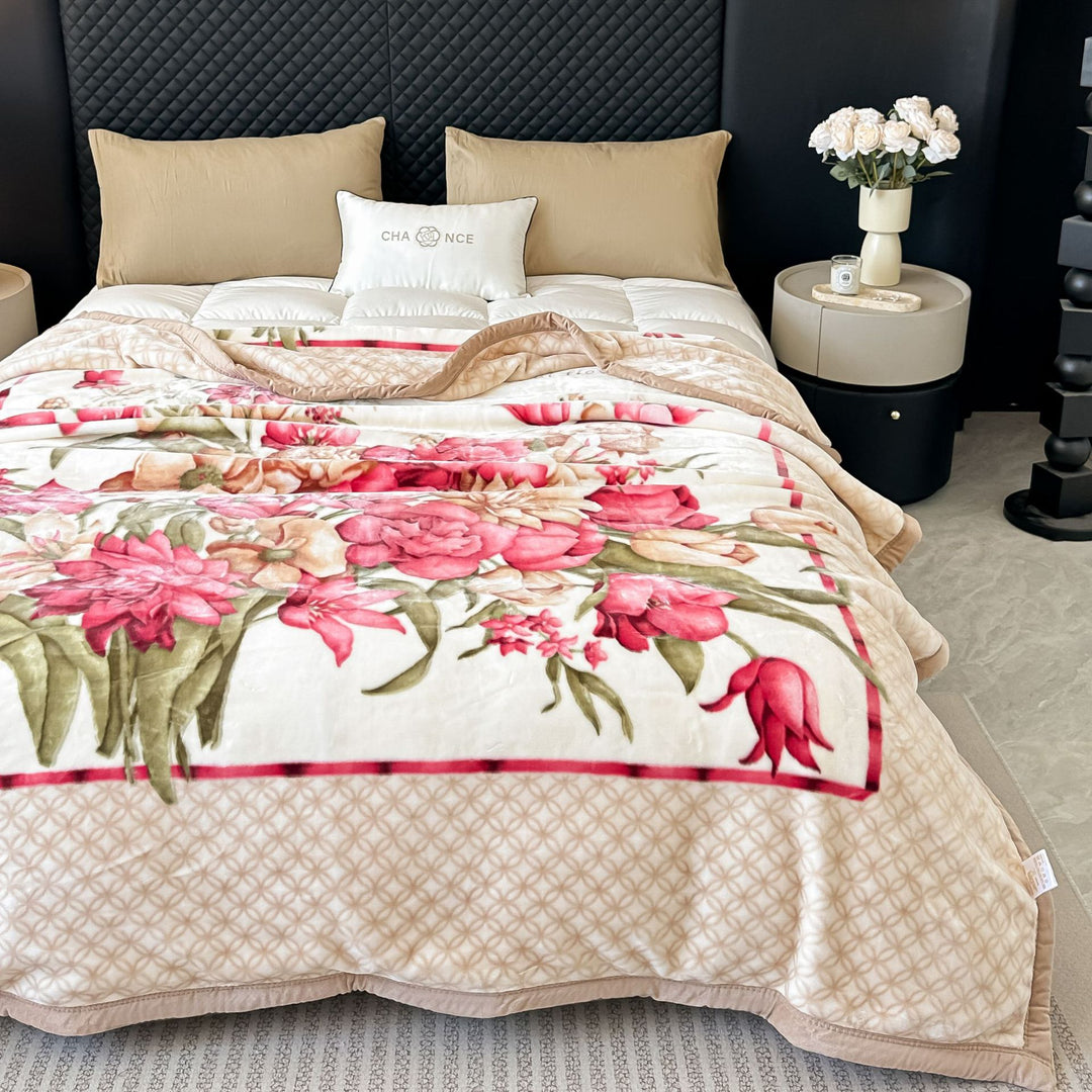 Blumengemusterte Fleece-Wurfdecke Karnz