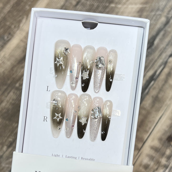 Ombre Press-On Nail Art Set mit Strass-Accents
