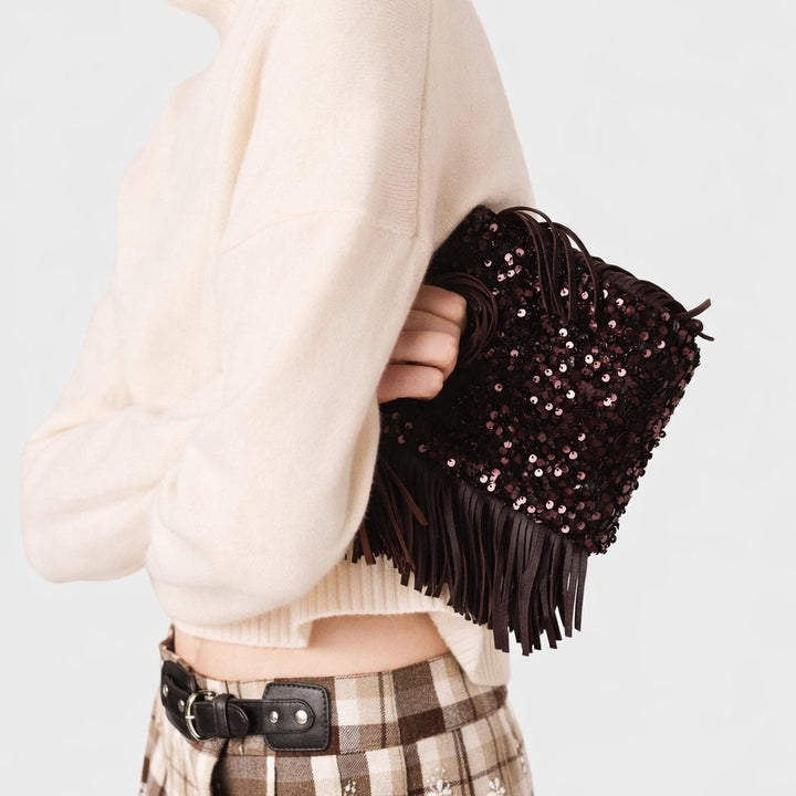 Fransierter Pailletten Clutch