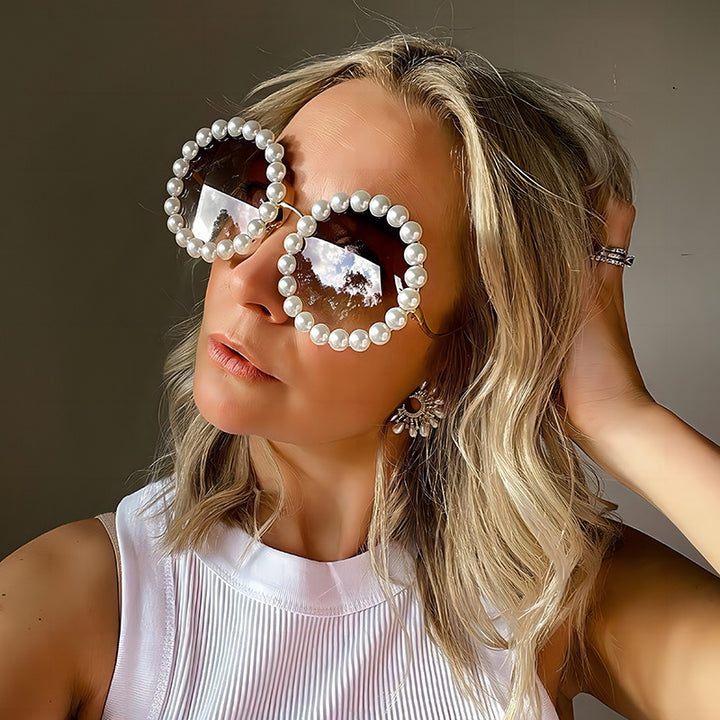 Damen Designer-Sonnenbrille mit perlenbesetztem Rahmen Karnz