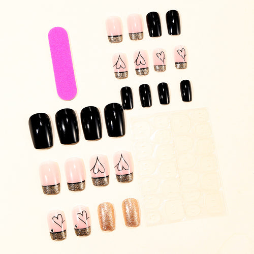 Elegante Glitter-Herz-Akzent-Nagelkunstverlängerungen Karnz