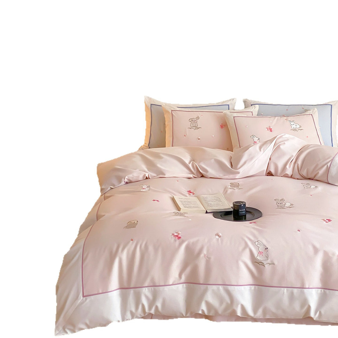 Bunny Gestickte Luxus Baumwolle Bettbezug Set