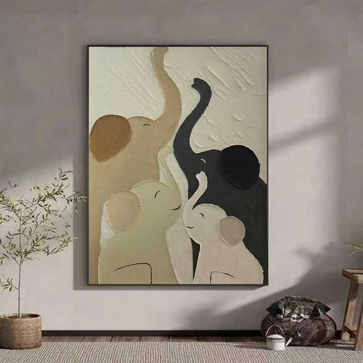 Texturiertes Elefantenfamilie-Leinwand-Kunstwerk