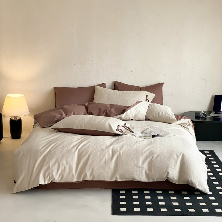 Elegantes Baumwollsatin-Bettwäscheset mit Wendefunktion und Bindebändern