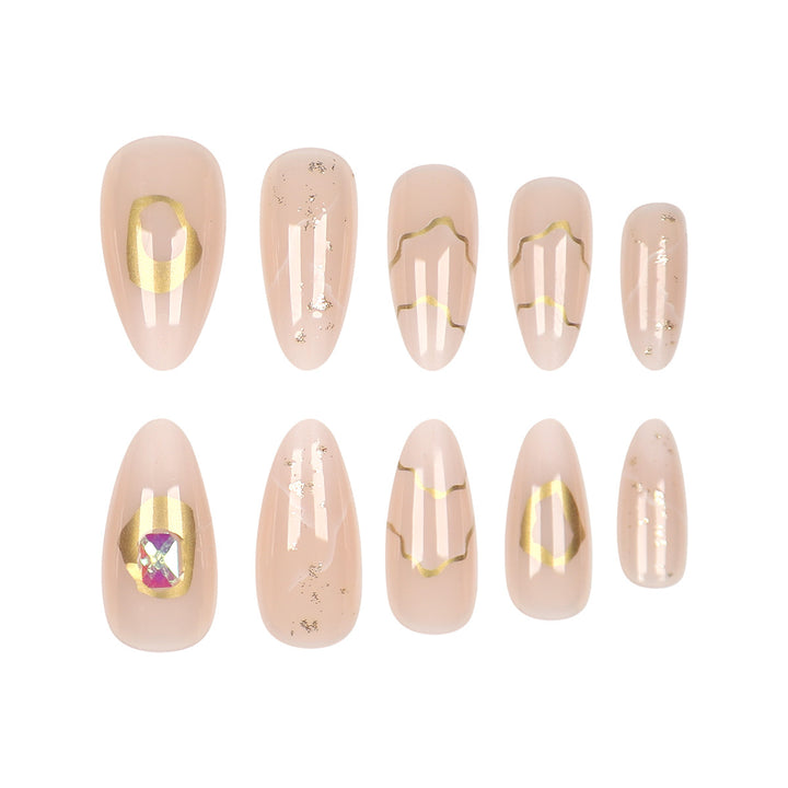 Elegantes Stiletto Druck-Nagelset mit goldenen Akzenten Karnz