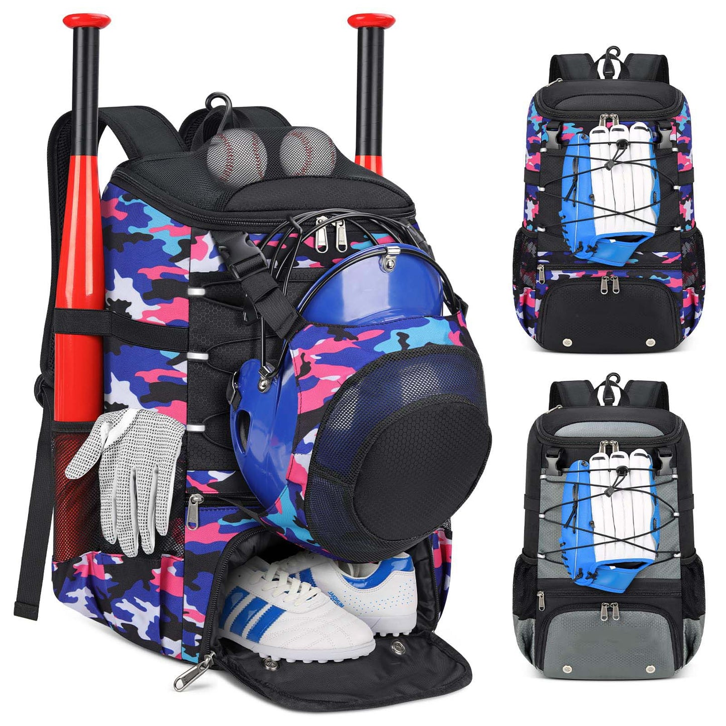Unisex Sportlicher Baseball-Rucksack mit speziellen Fächern für Equipment Karnz