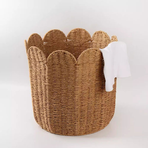 Woven Storage Basket with Decorative Scalloped Edge Karnz