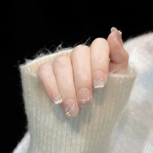 Florales Kunst Press-On Nagelset mit Perlen Karnz