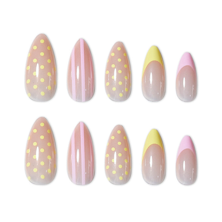 Künstlerisches Press-On-Nagelset mit Punkten und Ombre-Design Karnz