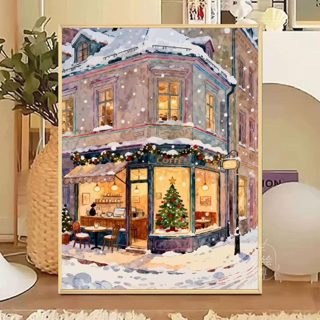 Gemütliche winterliche Café-Leinwandkunst Karnz