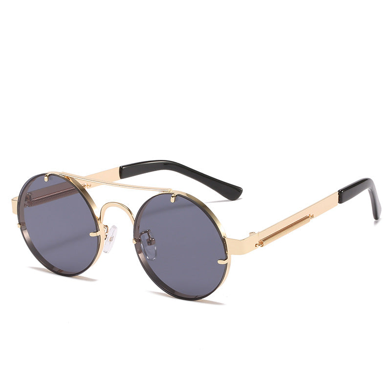 Damen runde Designer-Sonnenbrille mit innovativem Metallgestell und schützenden Gläsern Karnz