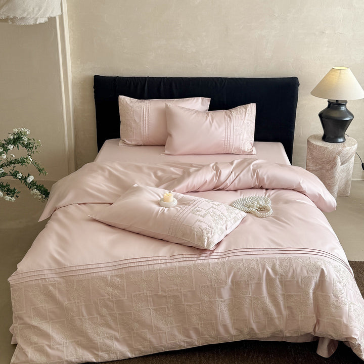 Bestickte Paspel-Baumwollsatin Bettbezug-Set