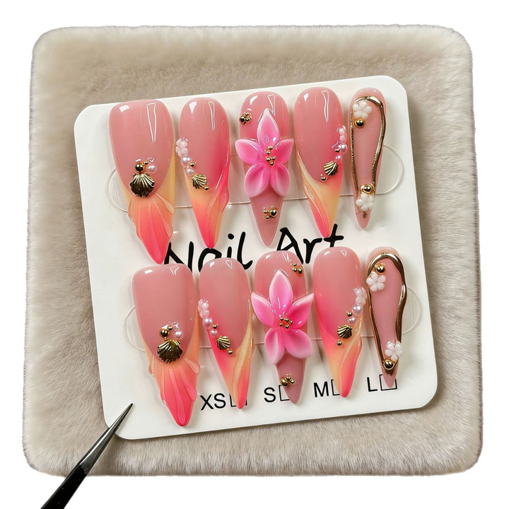 Künstlerisches florales Stiletto Press-On-Nagelset
