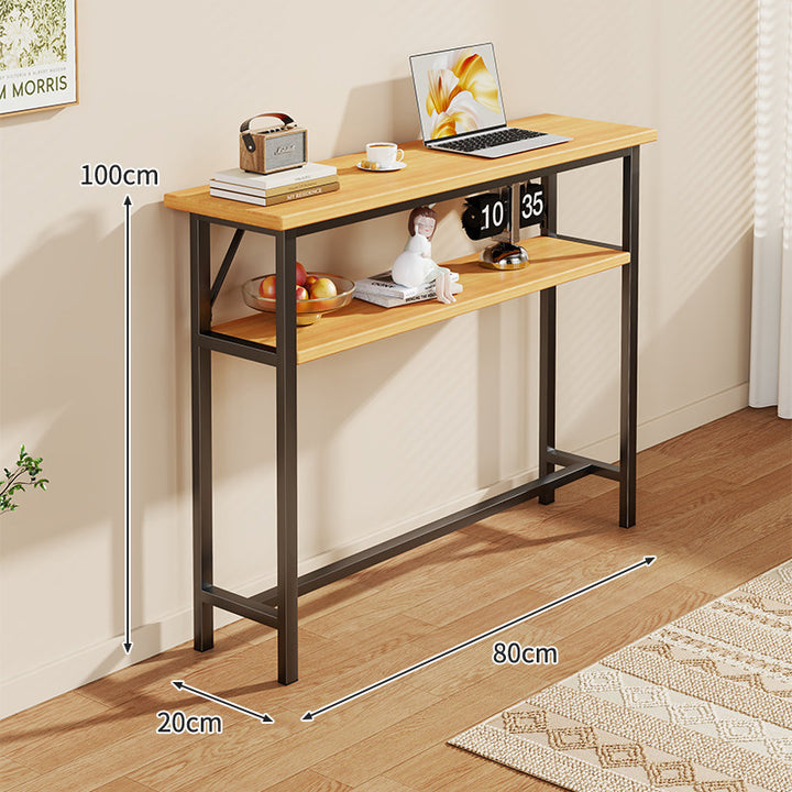 Slim Industrial Konsolentisch mit Holzplatte und Stahlrahmen