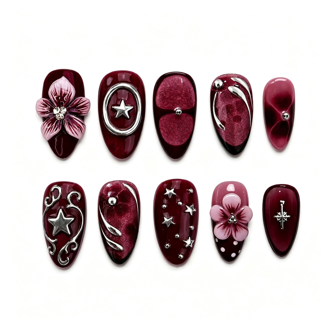 Künstlerisch Verziertes Press-On Nagelkunst Set Karnz