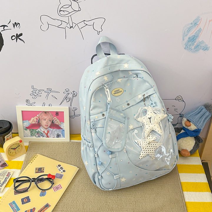 Stylische Multi-Taschen Stern-Applikation Rucksack Karnz