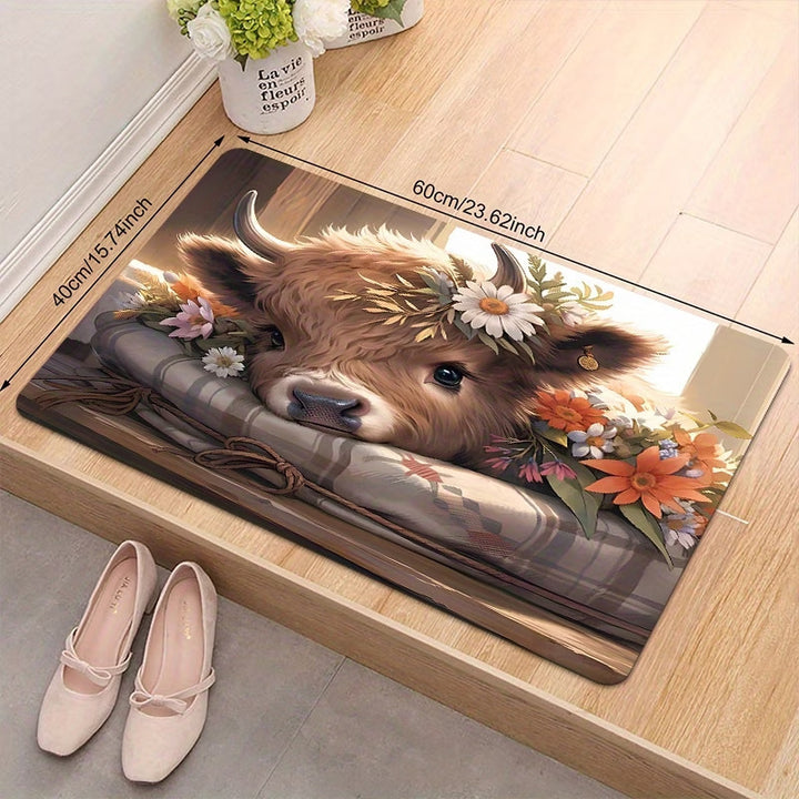 Fantasievoller Highland Cow-Themen-Bereichsteppich