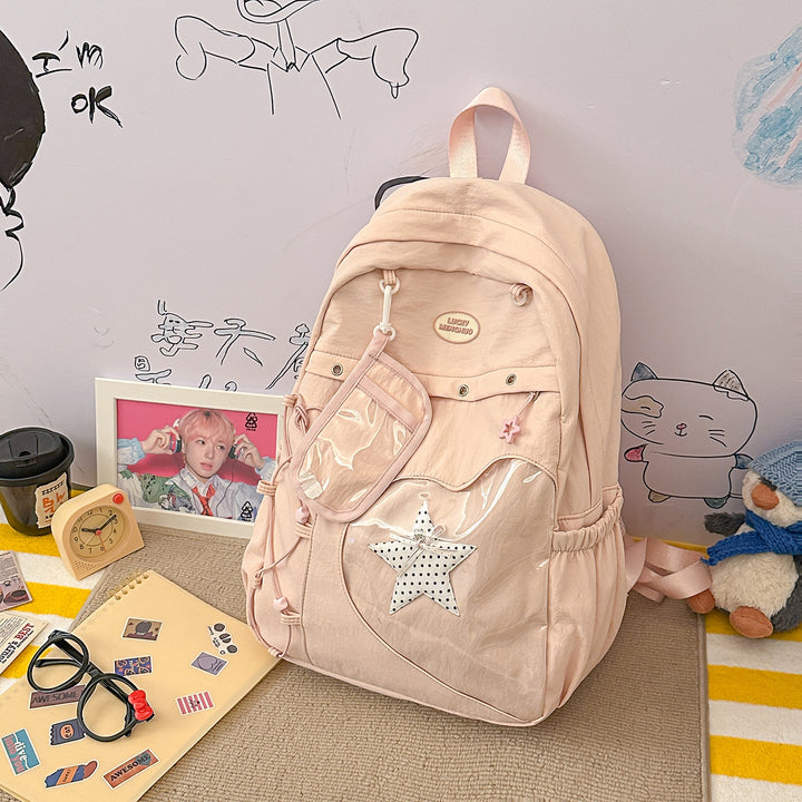 Stylische Multi-Taschen Stern-Applikation Rucksack Karnz