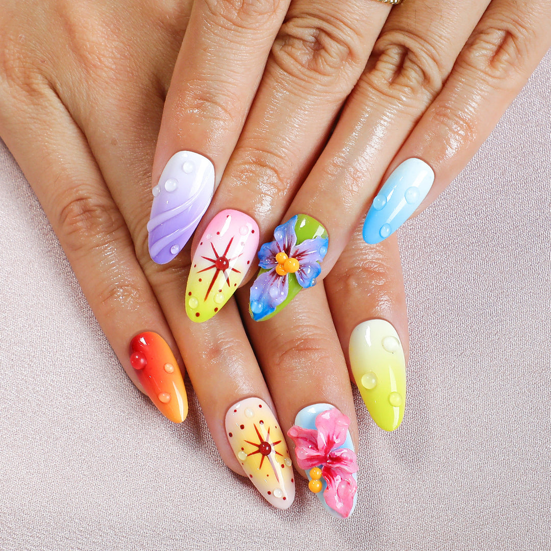 Kreatives Nagelset mit handgefertigten Blumenelementen Karnz