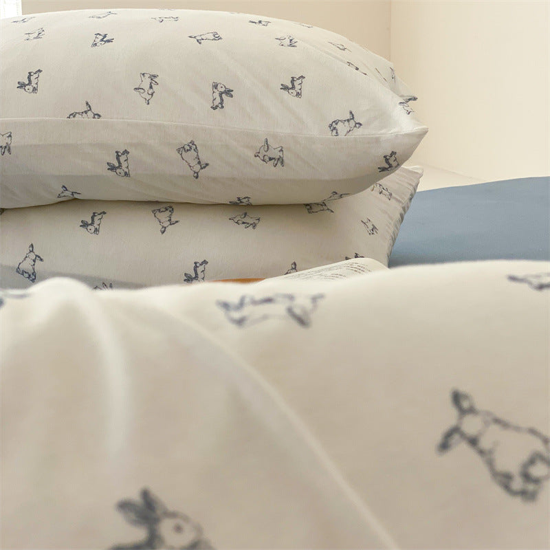 Fein gewebtes Baumwoll-Bettwäscheset mit minimalistischen Hunde-Sketches