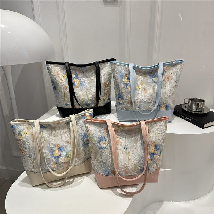 Künstlerische floral gestickte Tote-Bag Karnz