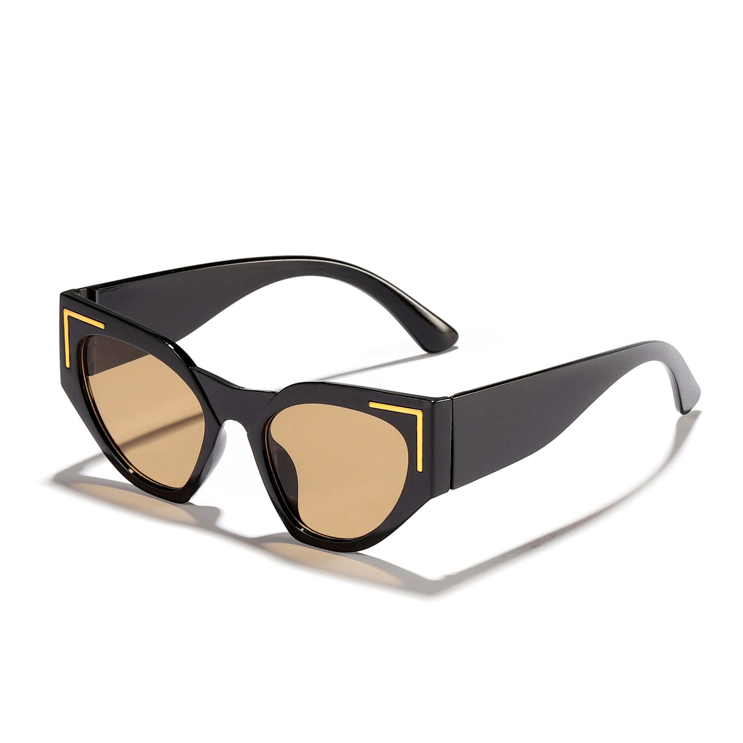 Damen kreative Cat-Eye Sonnenbrille mit transparentem Rahmen und braunen Gläsern Karnz