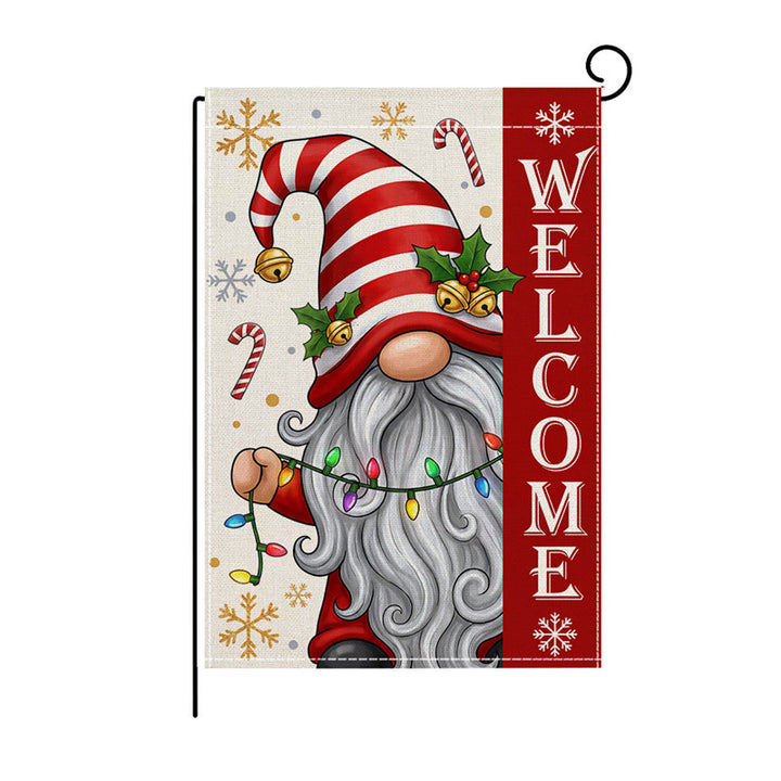 Saisonale Outdoor-Leinen-Mischung Willkommen Gartenflagge mit Schneemann-Illustration