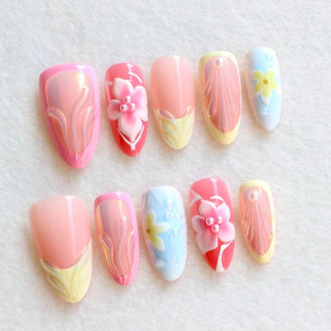 Künstlerisches Floral Press-On Nagelset Karnz 1788497796