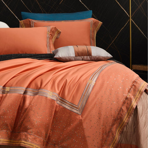 Premium Satingewebe Bettwäsche Ensemble mit Jacquard-Streifenborder