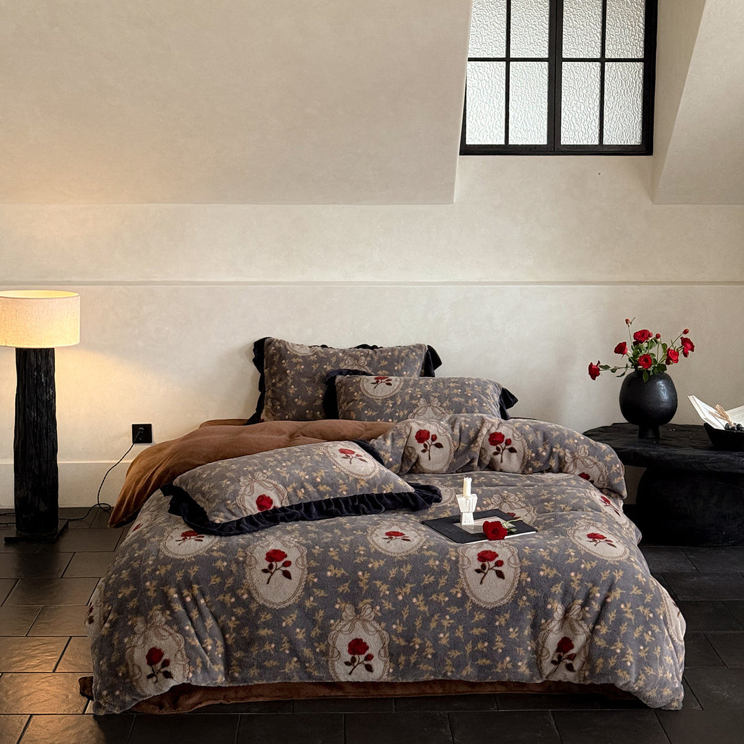 Plüsch Wendbare Floral Fleece Bettbezug und Kissenbezug Set