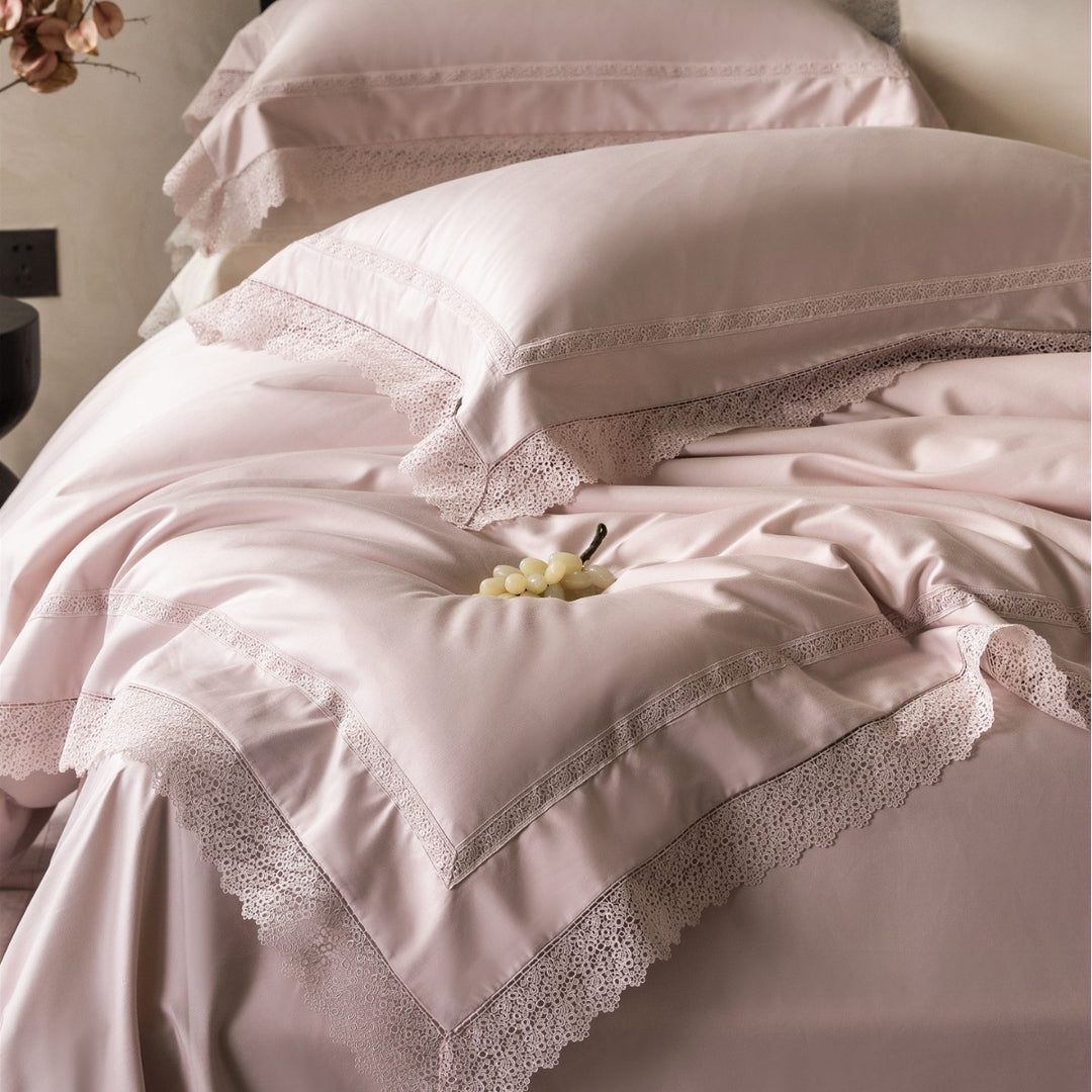 Luxuriöses Baumwollsatin Bettbezug-Set mit Spitzenkante