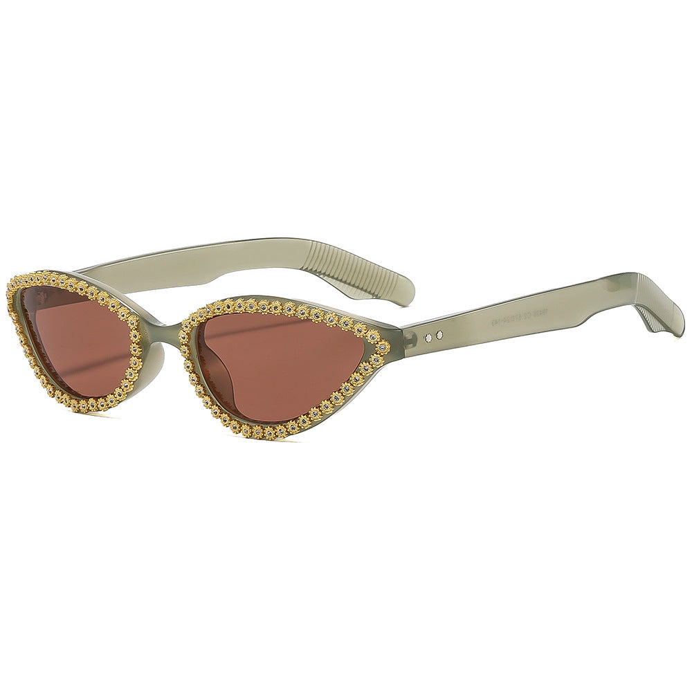 Damen Glamouröse Cat-Eye-Sonnenbrille mit funkelnden Blumenakzenten Karnz