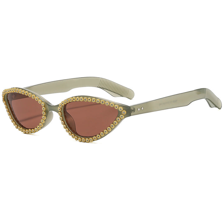 Damen Glamouröse Cat-Eye-Sonnenbrille mit funkelnden Blumenakzenten Karnz