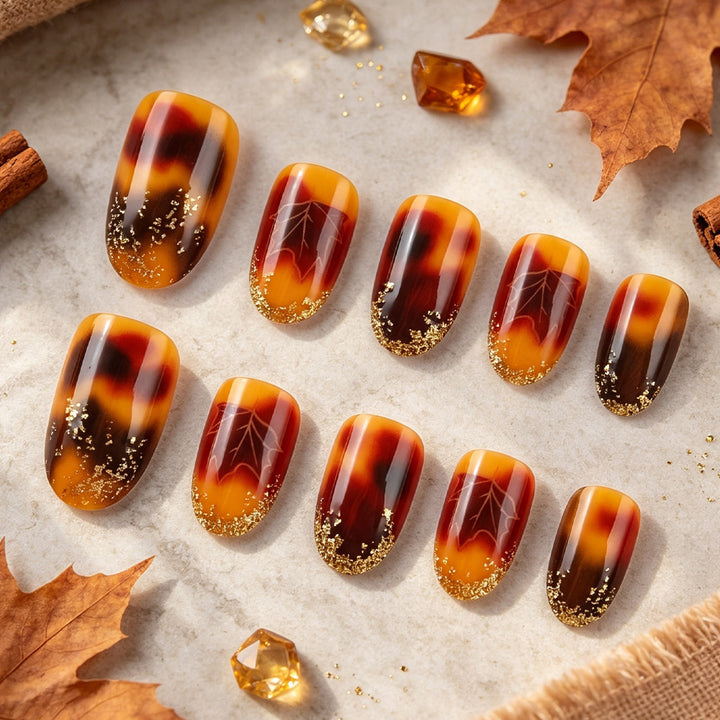 Künstlerisches Press-On-Nagelset mit Herbstblatt-Design Karnz