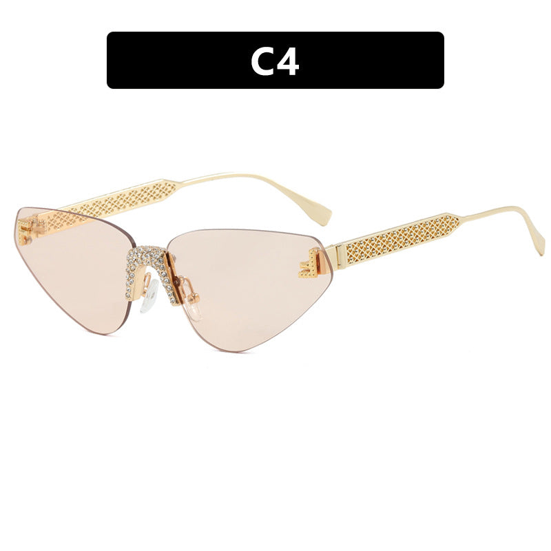 Damen Designer Katzenaugen-Sonnenbrille mit funkelndem Strass-Besatz Karnz