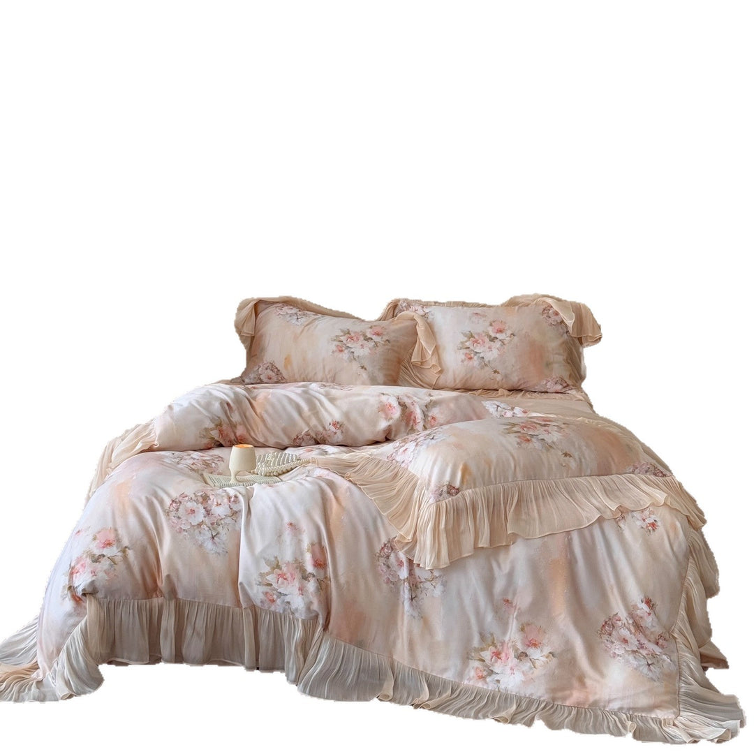 Blumen Rüsch Satin Bettbezug Set