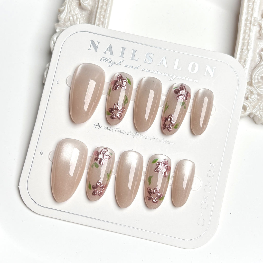 Elegantes Florales Akzent Press-On Nail Set