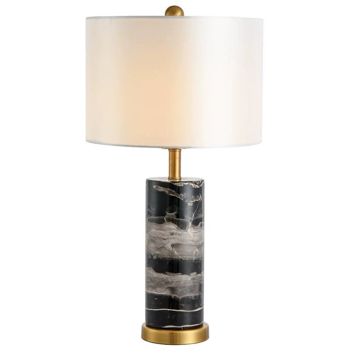 Marmor-Basen-Tischlampe mit elegantem Stoffschirm