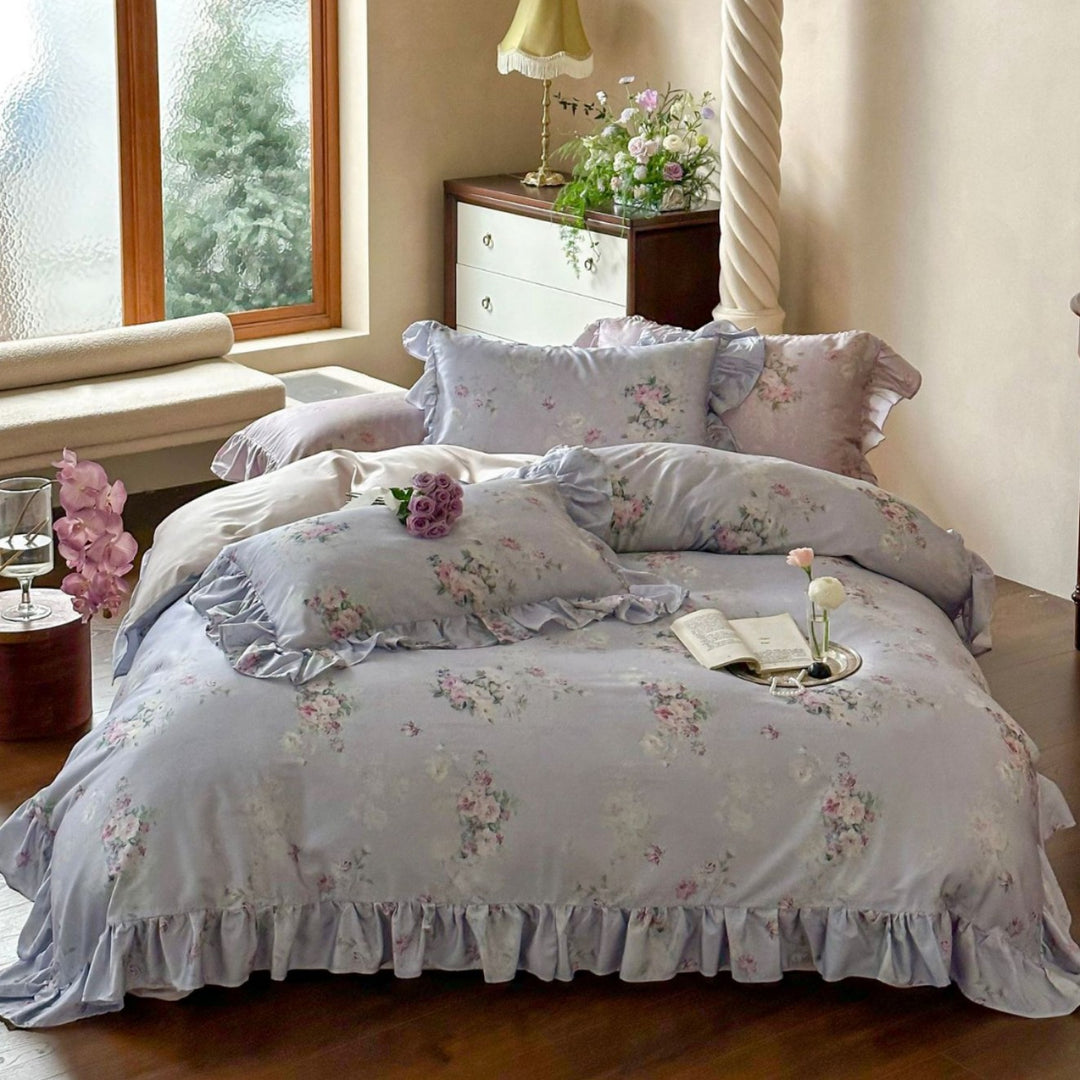 Romantisches Bettwäsche-Set mit Rüschen und Vintage-Blumenmuster