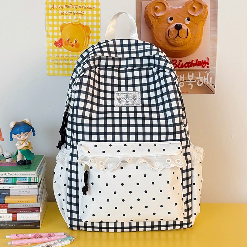 Stylische Gingham-Print Freizeit Rucksack Karnz