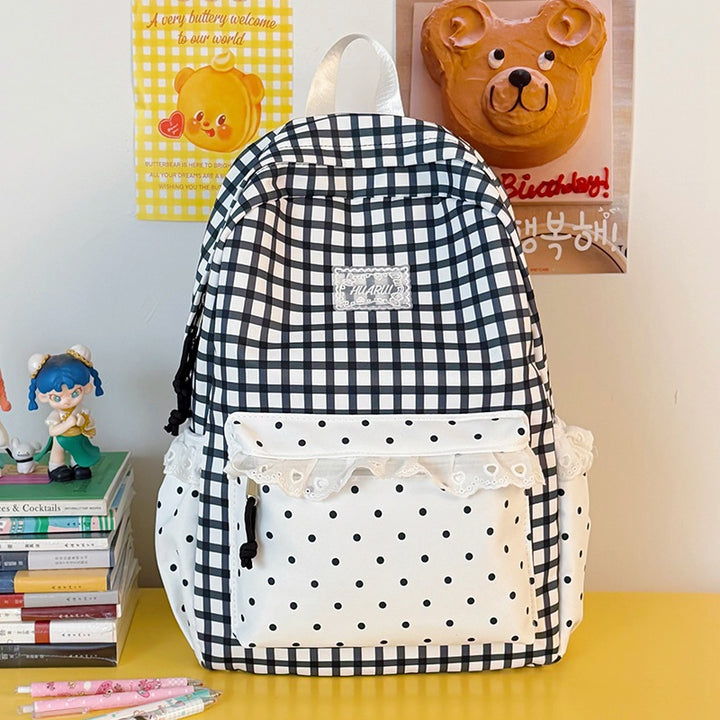 Stylische Gingham-Print Freizeit Rucksack Karnz
