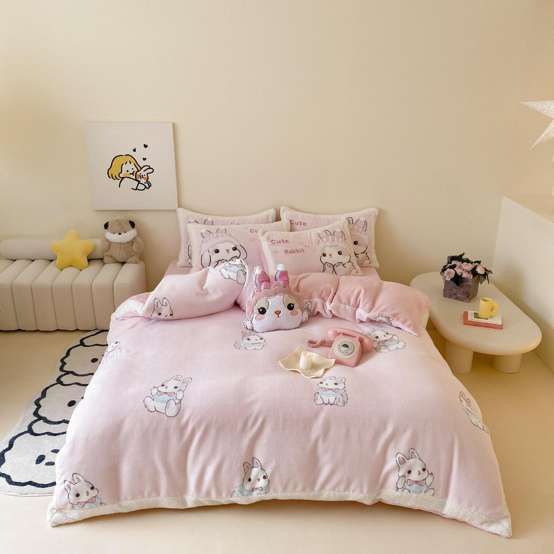 Kinderbettwäsche-Set mit Teddyfleece-Besatz und niedlichen Panda- & Bärenmotiven